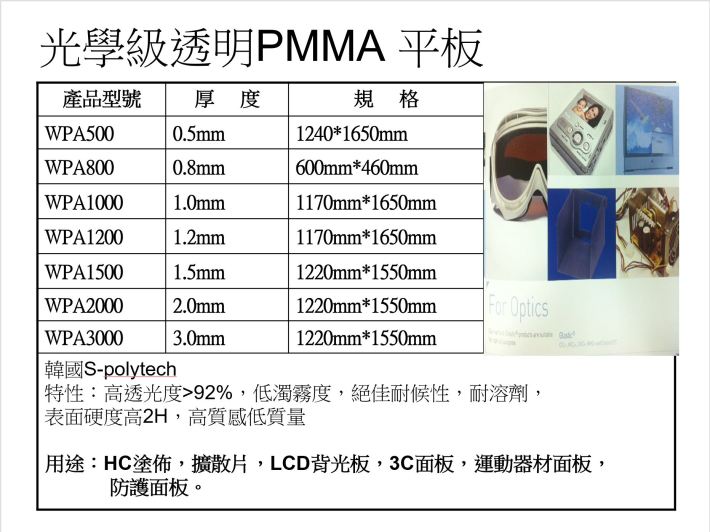光學級透明PMMA平板